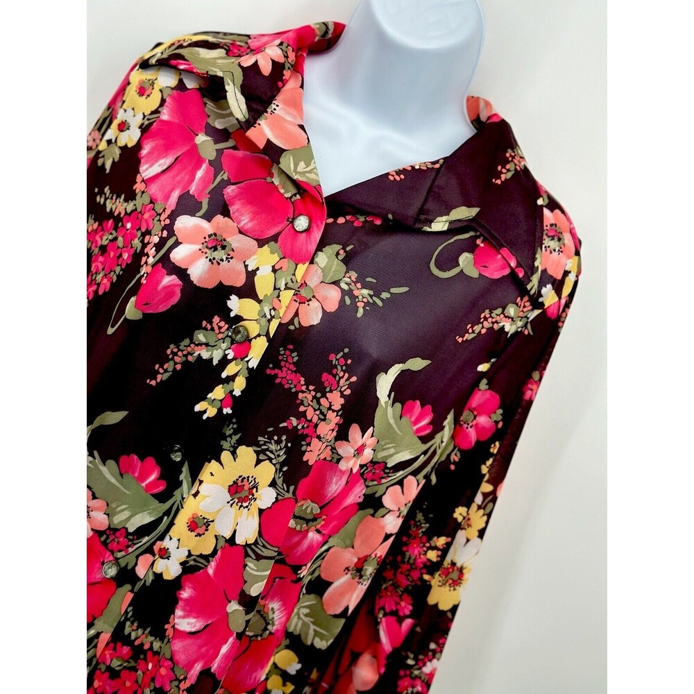 Vintage Button Up Blouse Womens  Floral Shirt chiffon  1970.s USA Dead Stock NWT